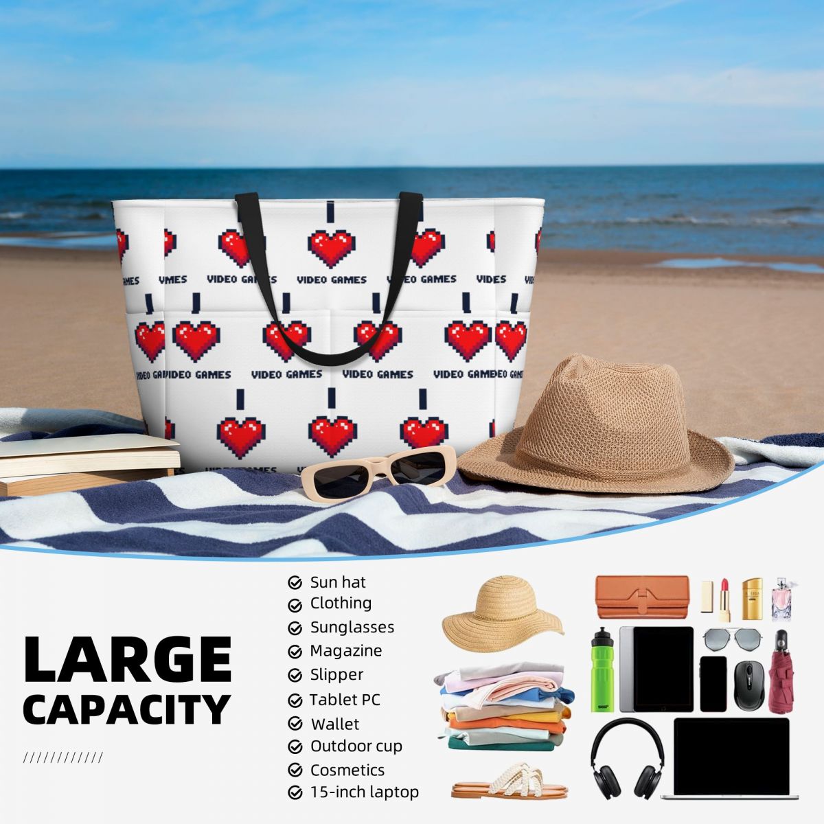 I Heart Video Games Beach Tote - Yoga Fitness Video ulasan dan harga